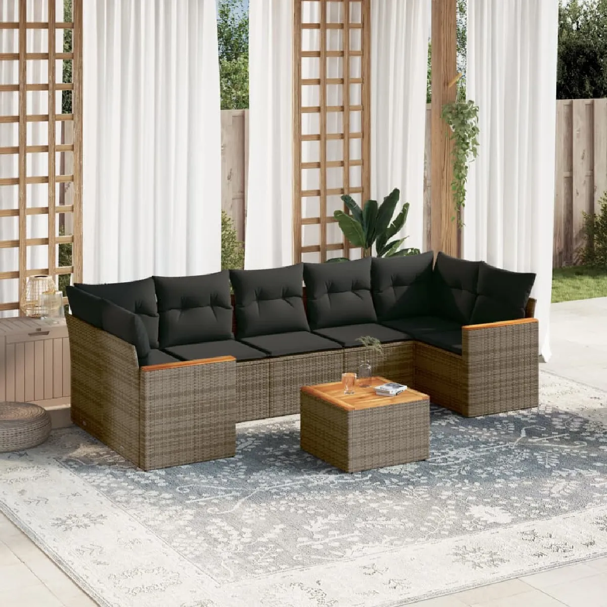 Salon de jardin VIDAXL - 8 pcs gris résine tressée