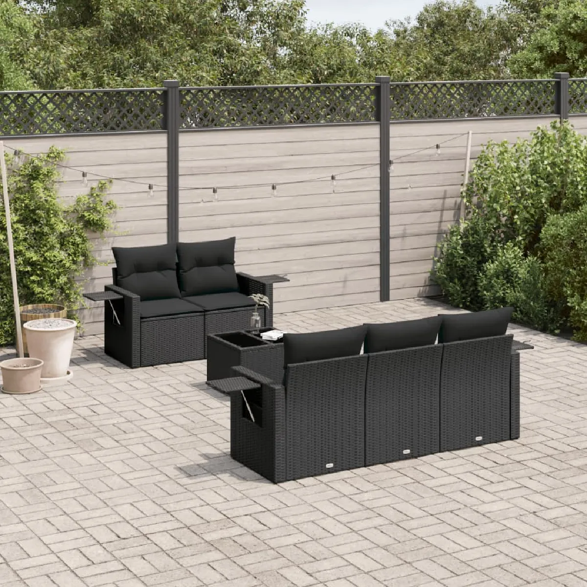 Non Communiqué Noir Salon De Jardin Modulable - Lot De 6 Pièces - 5 Personnes - Résine Tressée - Table Pliante - Image 3