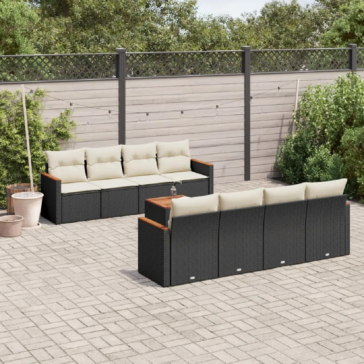 vidaXL Salon de jardin 9 pcs avec coussins noir