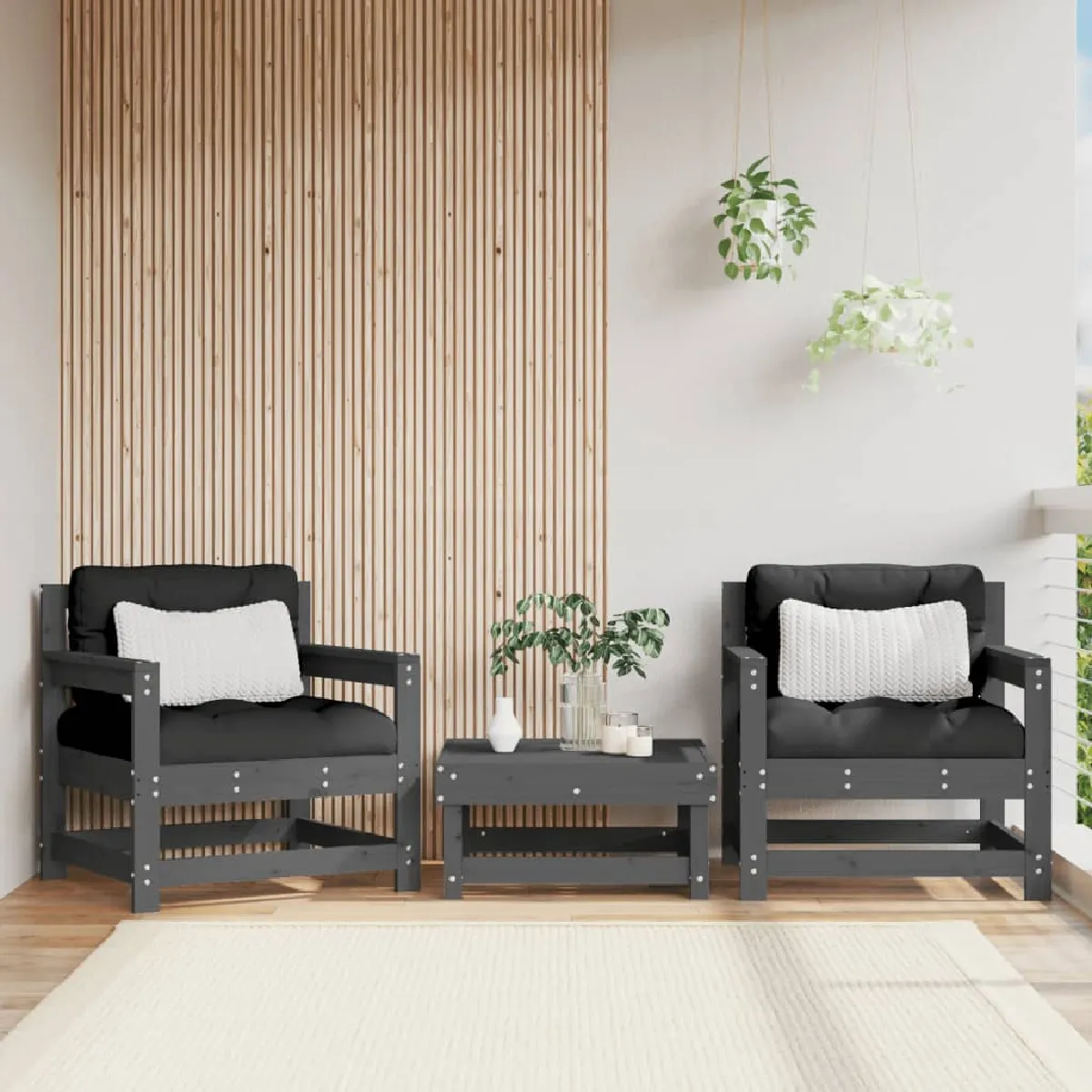 vidaXL Chaises de Jardin 2 pcs Sièges avec Accoudoir Fauteuils avec Dossier Meuble de Terrasse Patio Extérieur Bois 825492 - vue 2