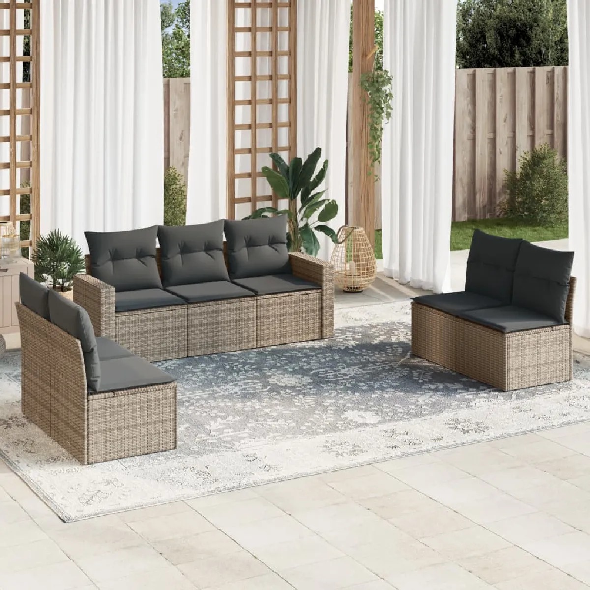 vidaXL Salon de jardin 7 pièces - Gris