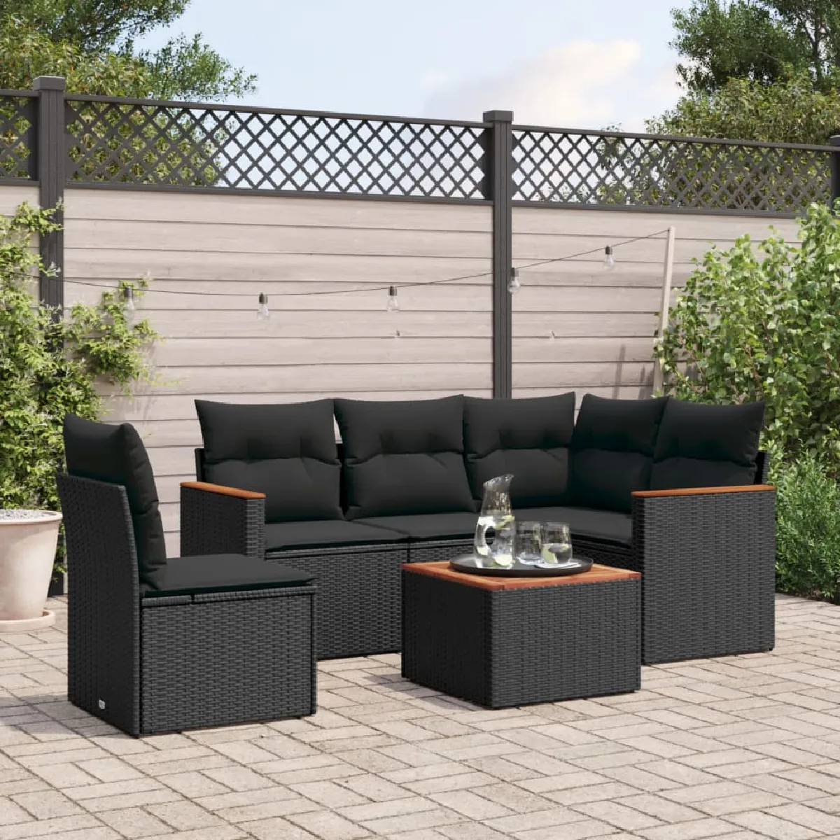 vidaXL Salon de jardin avec coussins 6 pcs résine tressée 3275128 - vue 4