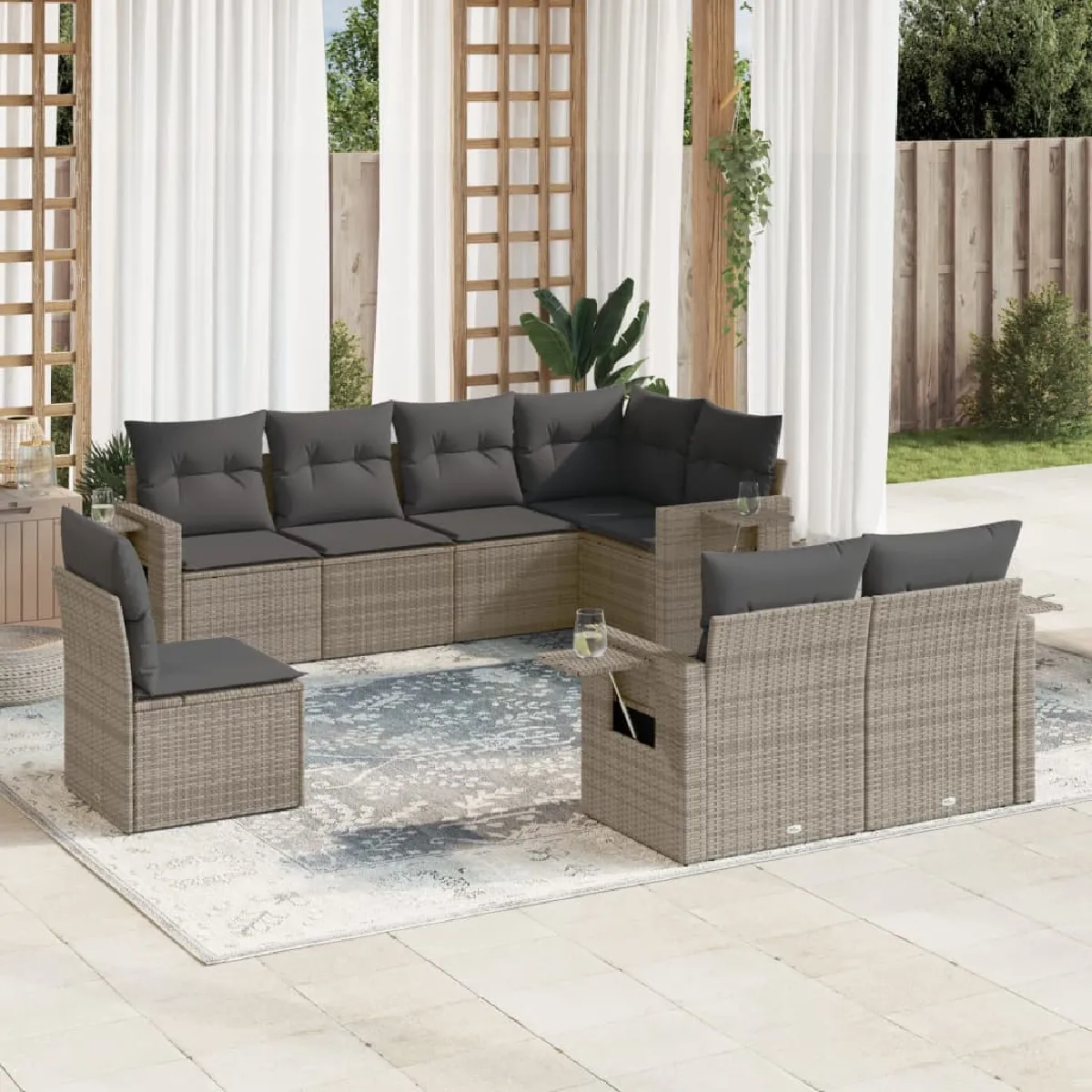 vidaXL Salon de jardin 8 pcs avec coussins résine tressée ensemble de salon ensemble de salon dextérieur 3186785 - vue 6