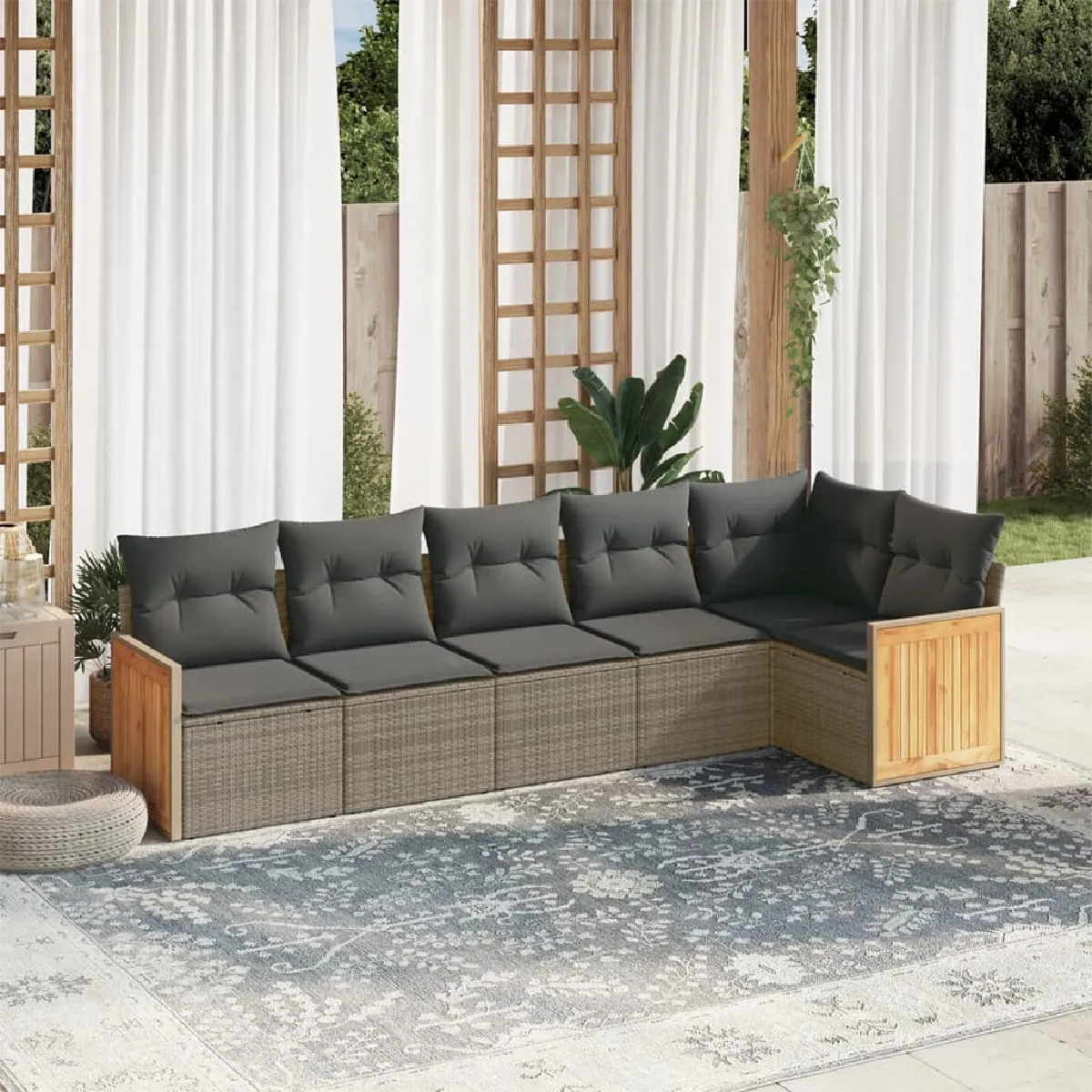 Non Communiqué Gris Vidaxl Salon De Jardin Avec Coussins 6 Pcs, Canapés De Patio, Ensemble De Meubles, Mobilier De Terrasse Extérieur, 3260072 - Image 2