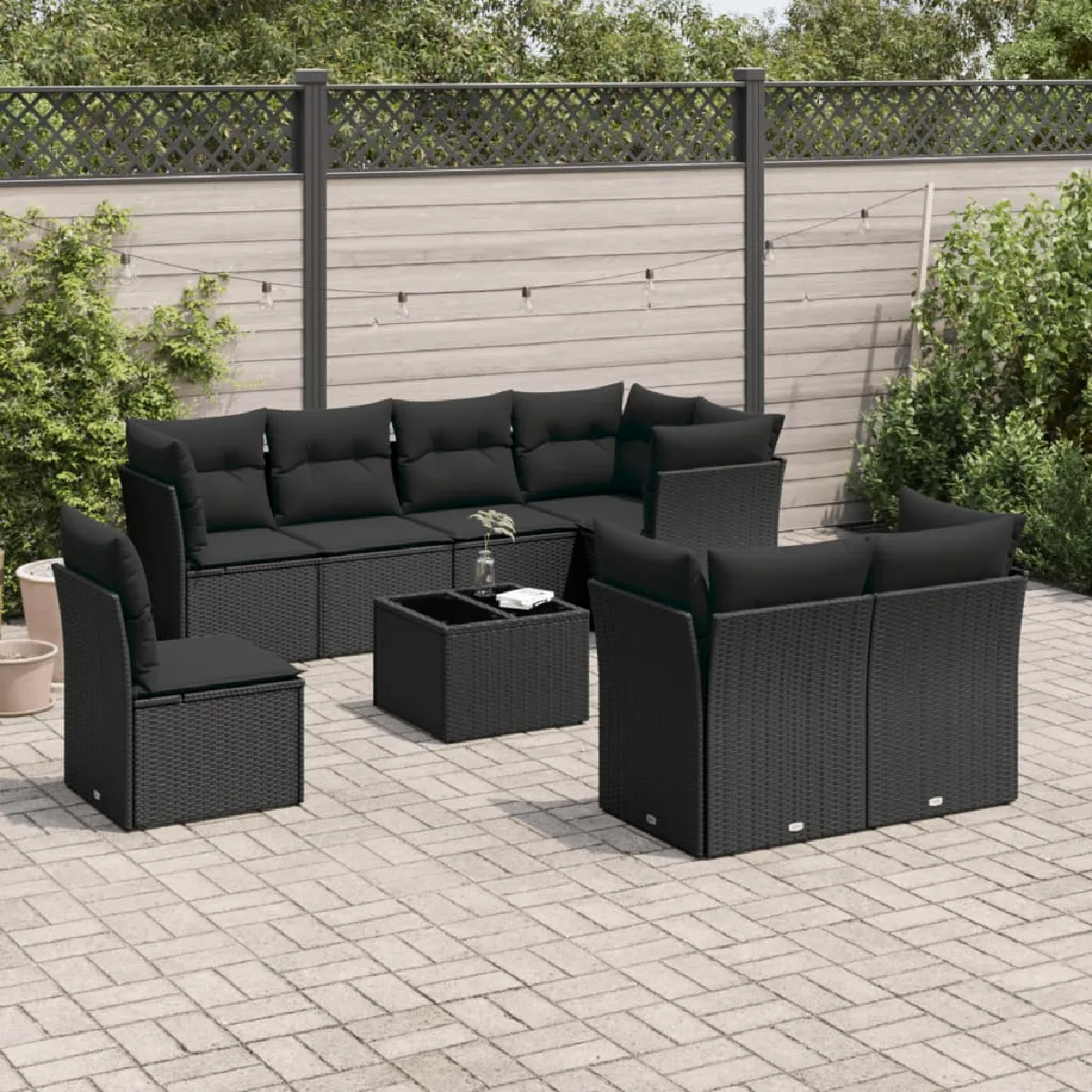 VIDAXL Salon de jardin 9 pcs avec coussins - Noir