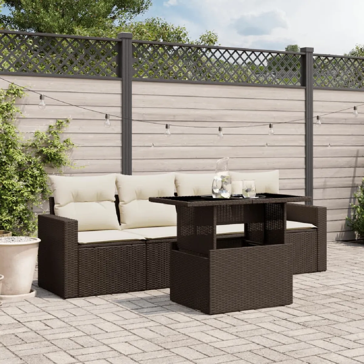 Non Communiqué Marron Salon De Jardin Modulable Vidaxl Rotin 5 Pieces 62 X 55 X 69 - Image 3
