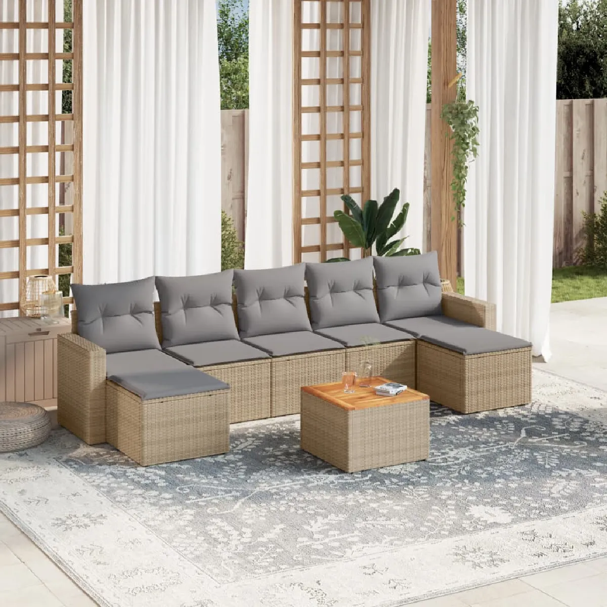 Salon de jardin vidaXL 8 pcs avec coussins - vue 2