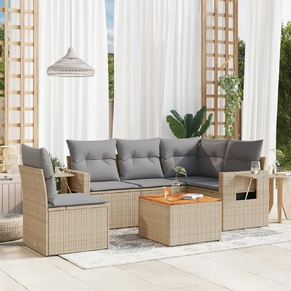vidaXL Salon de jardin avec coussins 6 pcs résine tressée - vue 8