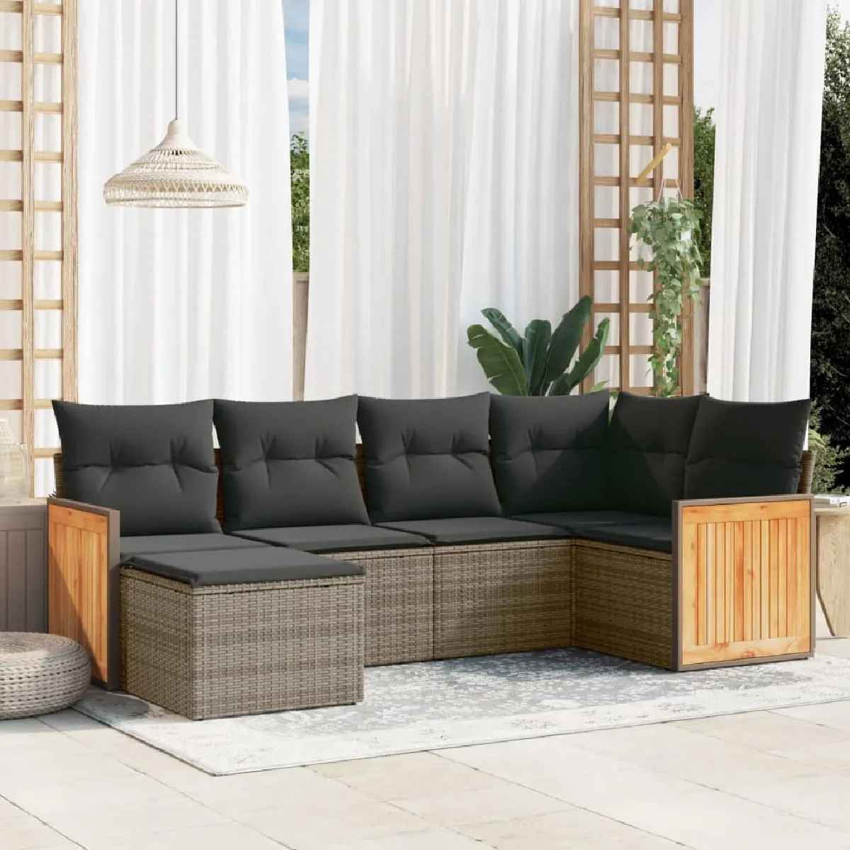 Non Communiqué Gris Vidaxl Salon De Jardin Avec Coussins 6 Pcs, Canapés De Patio, Ensemble De Meubles, Mobilier De Terrasse Extérieur, 3260261 - Image 3