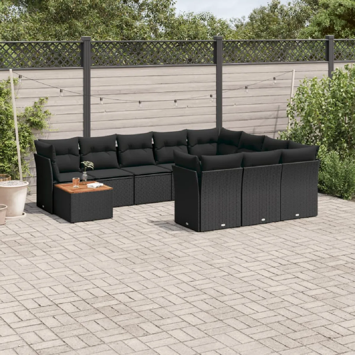 vidaXL Salon de jardin 11 pcs avec coussins noir