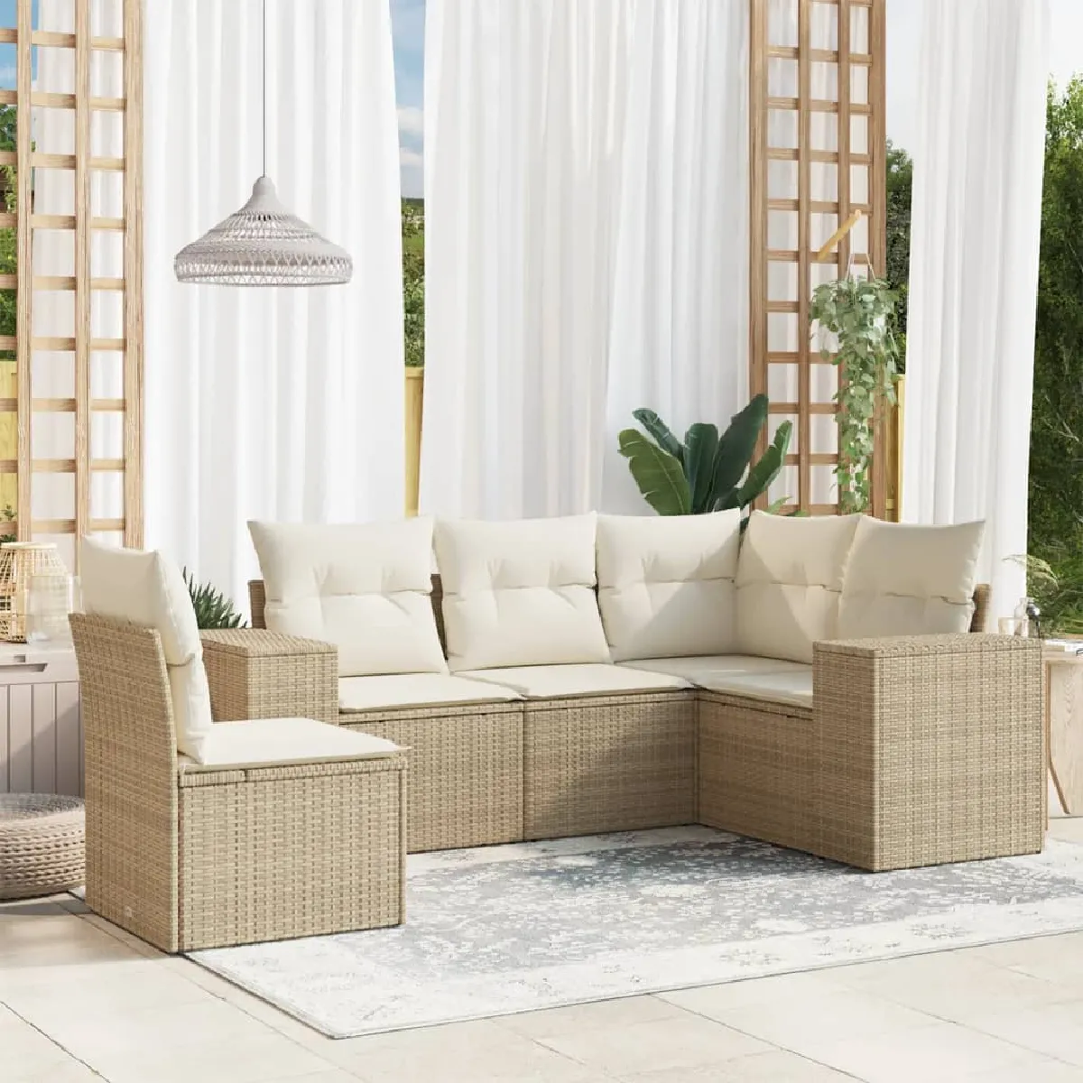 Non Communiqué Beige Salon De Jardin Modulable Vidaxl Rotin 5 Pieces X 83 X 69 5 Personnes - Image 3