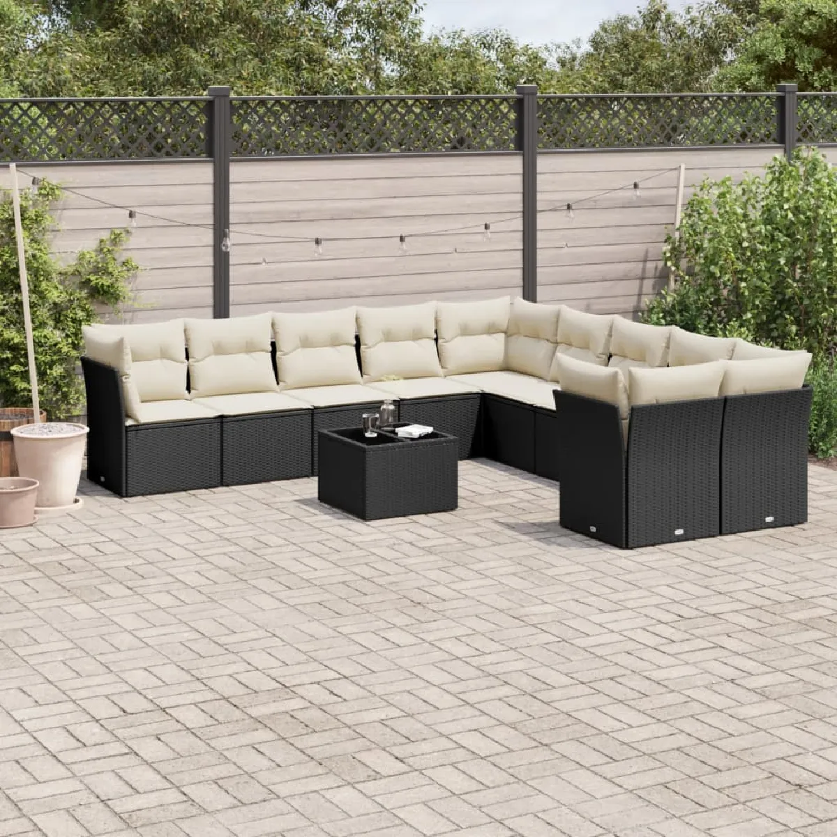 VidaXL Salon de jardin 11 pcs - Noir