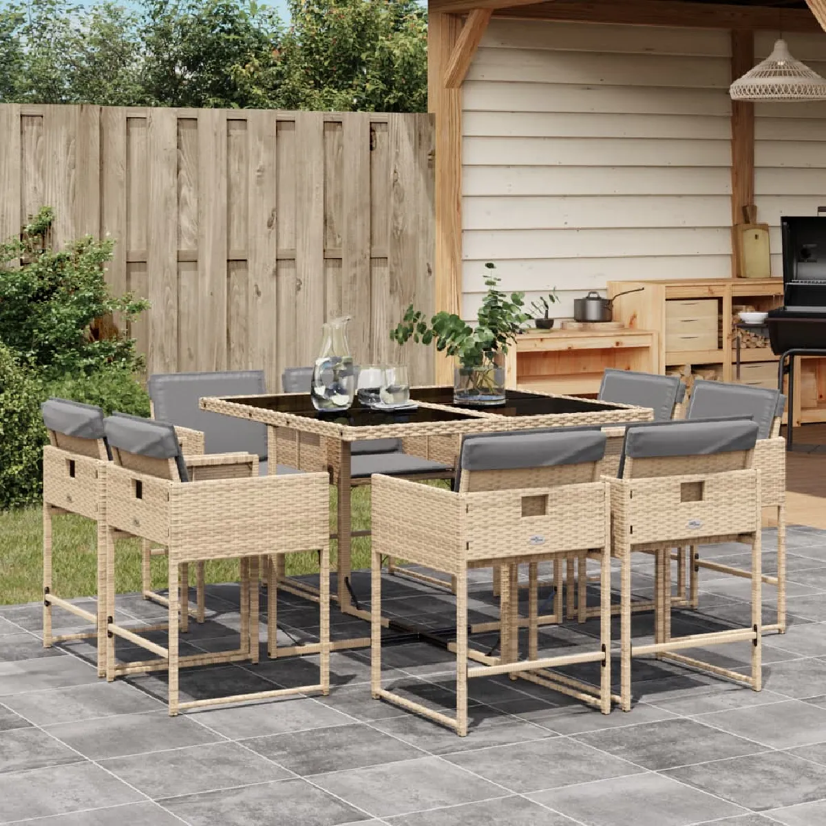 vidaXL Ensemble à manger de jardin et coussins 9 pcs Mélange - vue 2