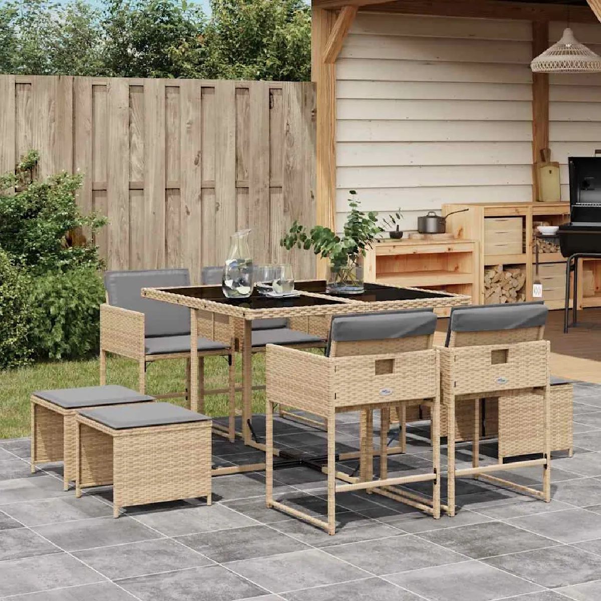 VIDAXL Ensemble à manger de jardin et coussins - vue 4