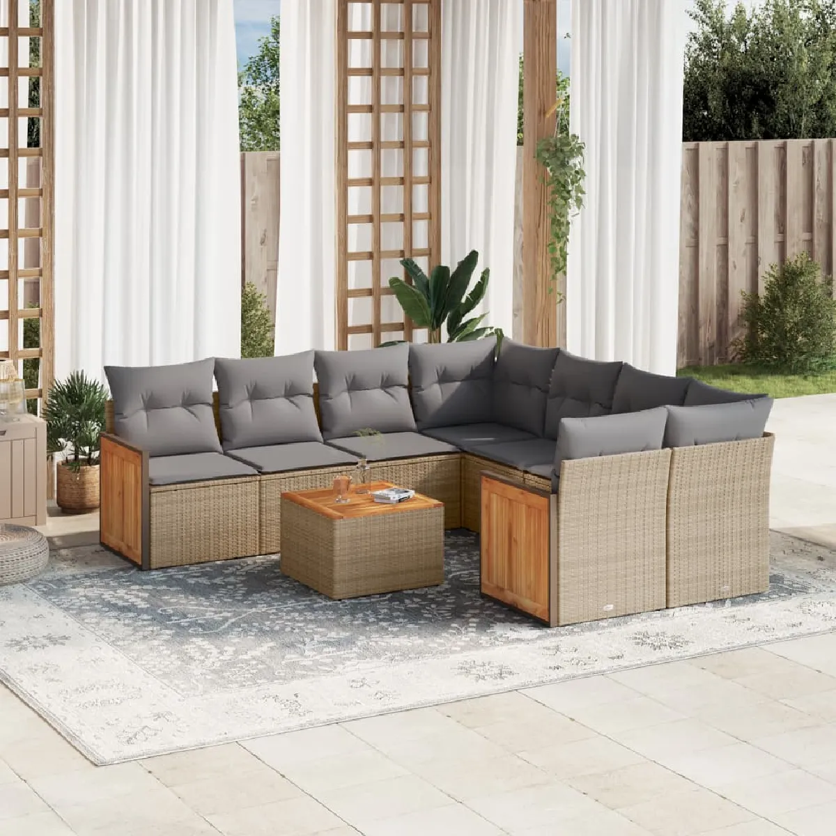 vidaXL Salon de jardin avec coussins 9 pcs résine tressée - vue 4