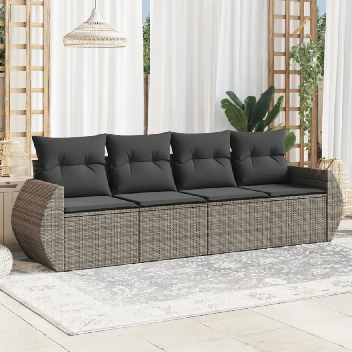 Vidaxl Gris Salon De Jardin 4 Pcs - Résine Tressée