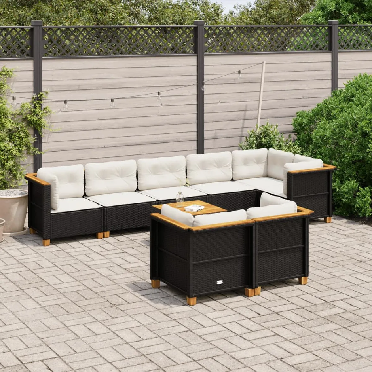 VIDAXL Salon de Jardin 9 pcs avec Coussins Résine Tressée - vue 7