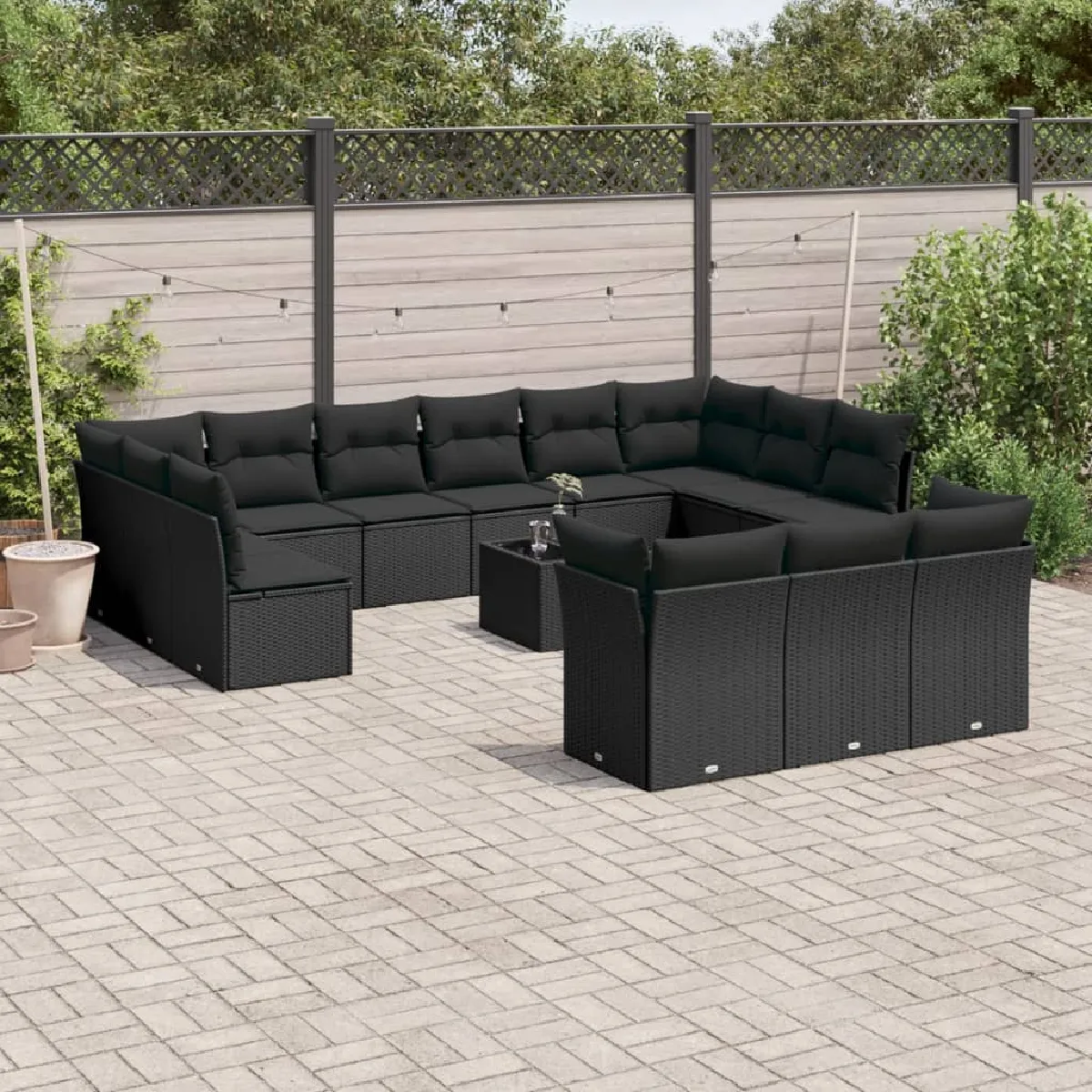 VIDAXL  Salon de Jardin 14 pcs - Noir - R&eacute;sine Tress&eacute;e