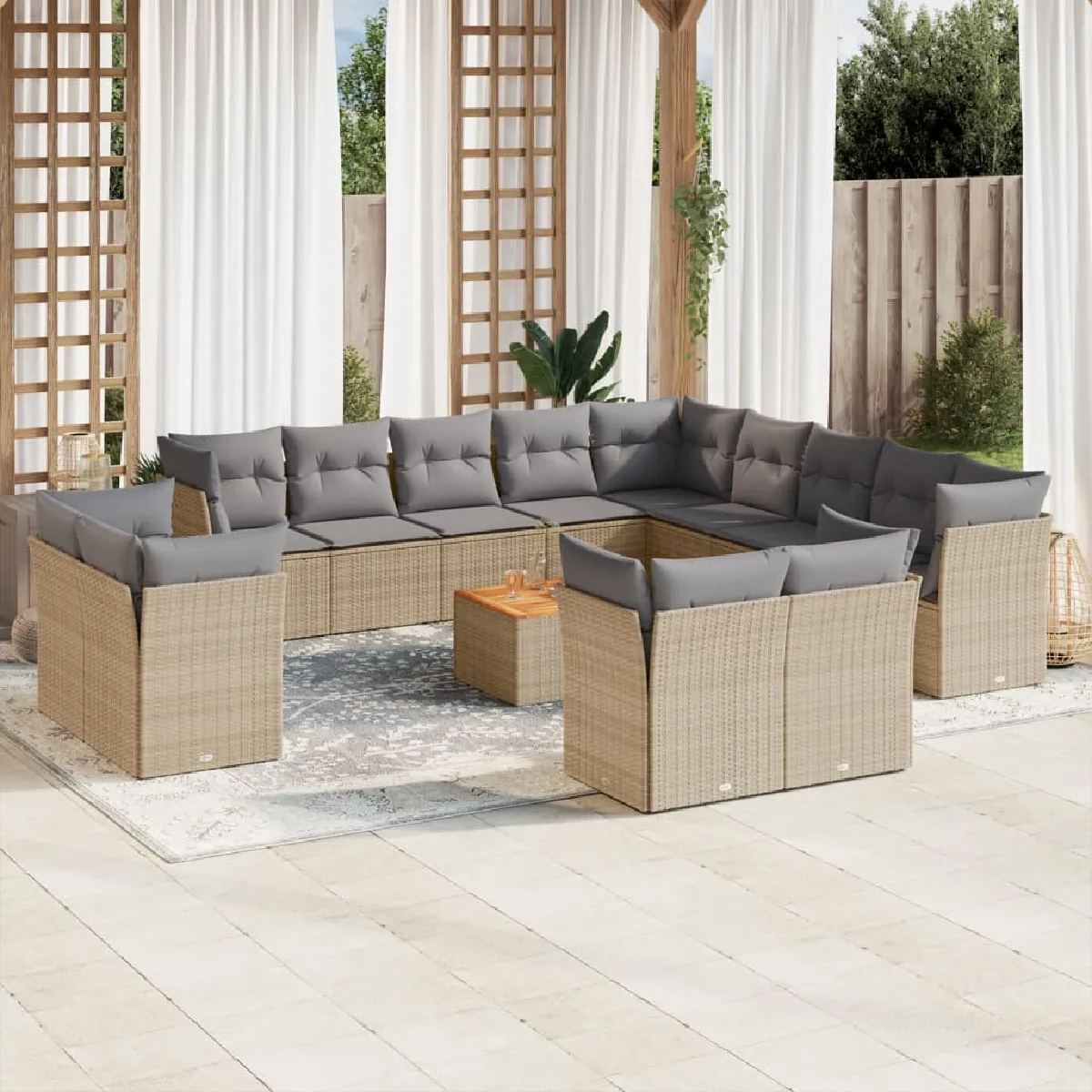 VIDAXL  Salon de jardin 14 pcs - Beige r&eacute;sine tress&eacute;e