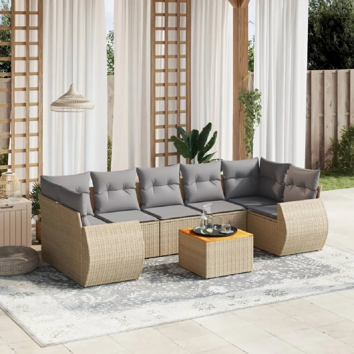 vidaXL Ensemble de jardin 8 pcs avec coussins Résine Tressée - vue 4