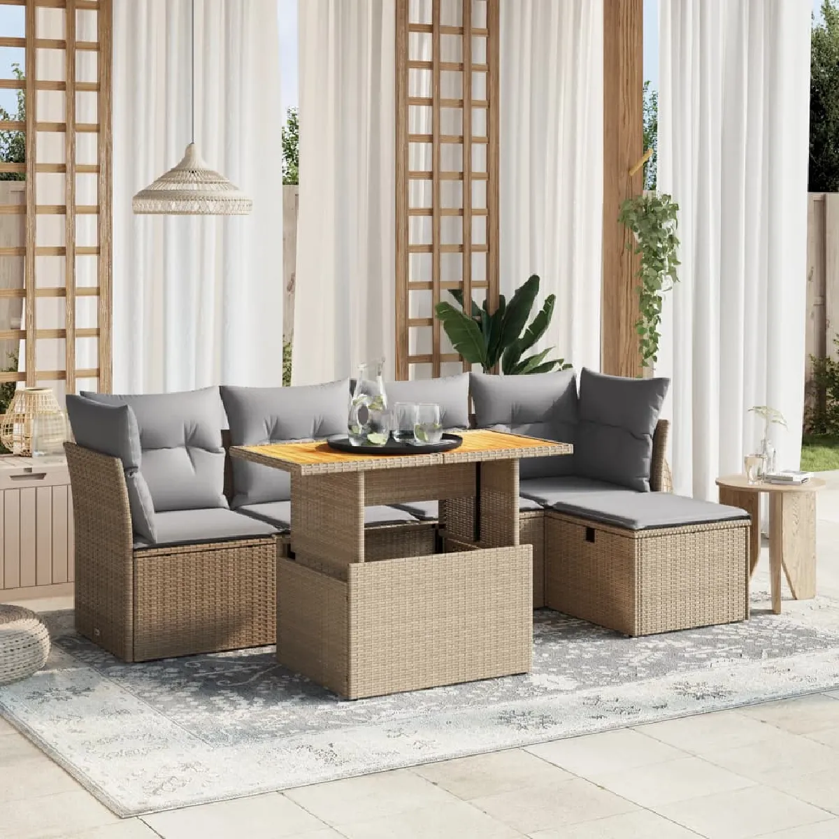 vidaXL - Salon de Jardin - Ensemble 6 pièces - Beige - Image 3