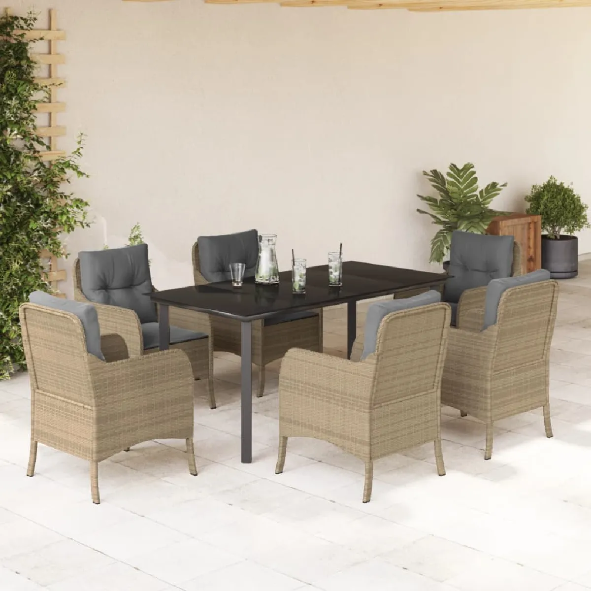 vidaXL Ensemble à manger 7 pcs avec coussins Rotin - vue 2