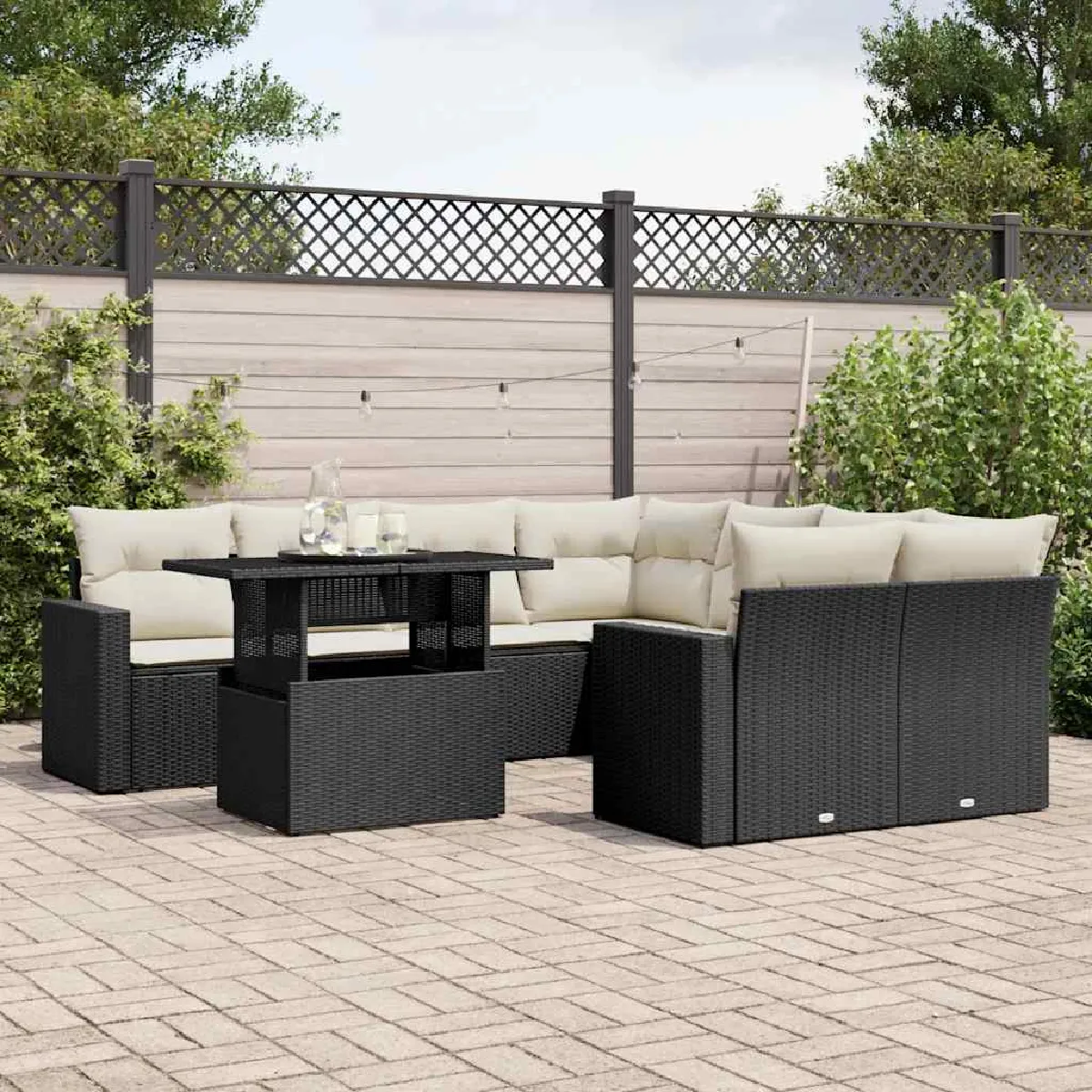 Non Communiqué Noir Vidaxl Salon De Jardin 9 Pcs Avec Coussins Résine Tressée 3267166 - Image 3