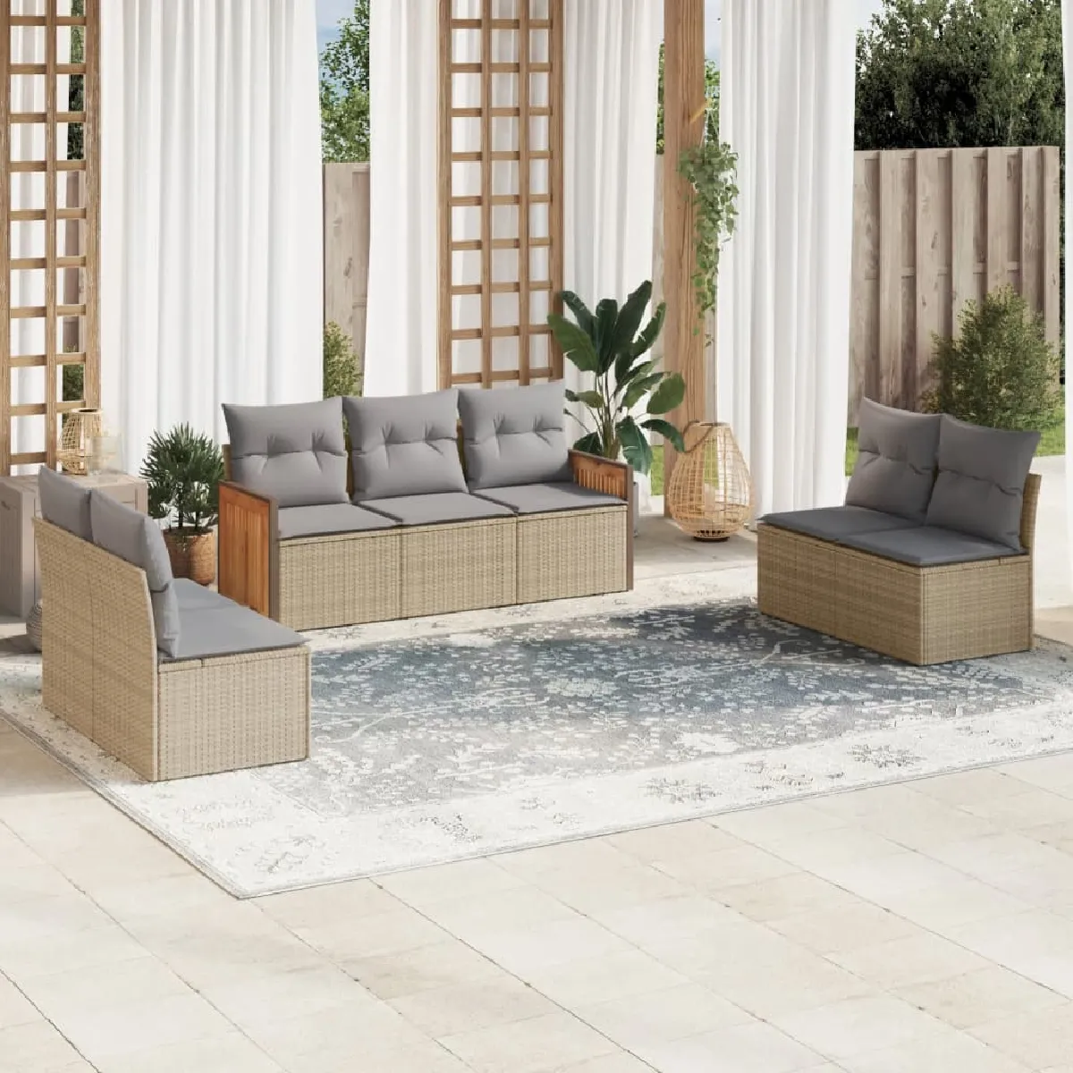 Non Communiqué Beige Vidaxl Salon De Jardin Avec Coussins 7 Pcs, Canapés De Patio, Ensemble De Meubles, Mobilier De Terrasse Extérieur, 3259959 - Image 3