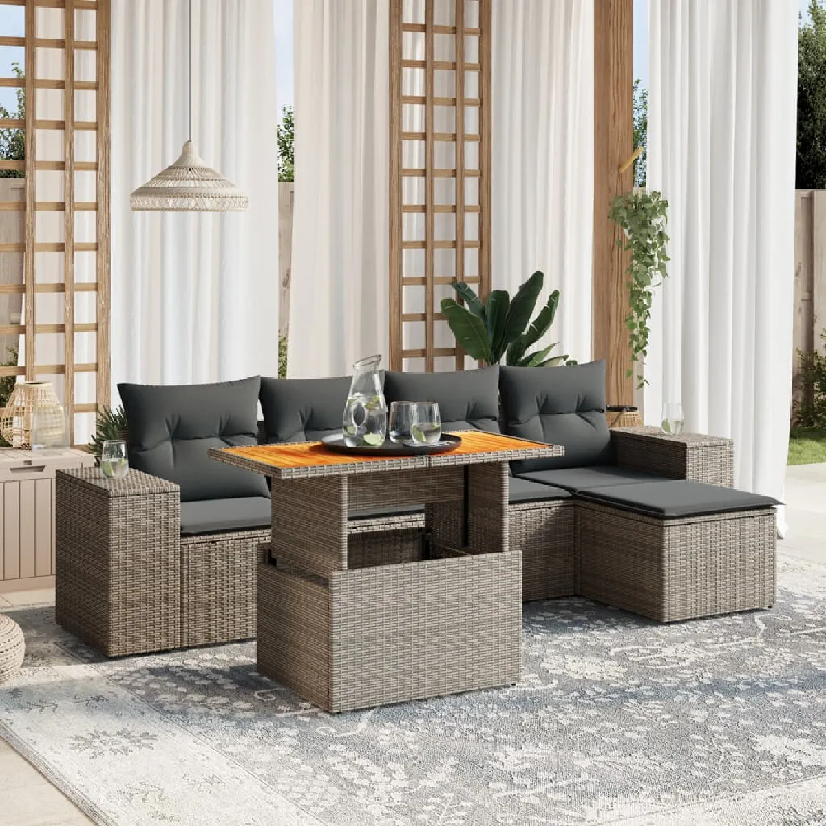 Vidaxl Gris Salon De Jardin 6 Pcs
