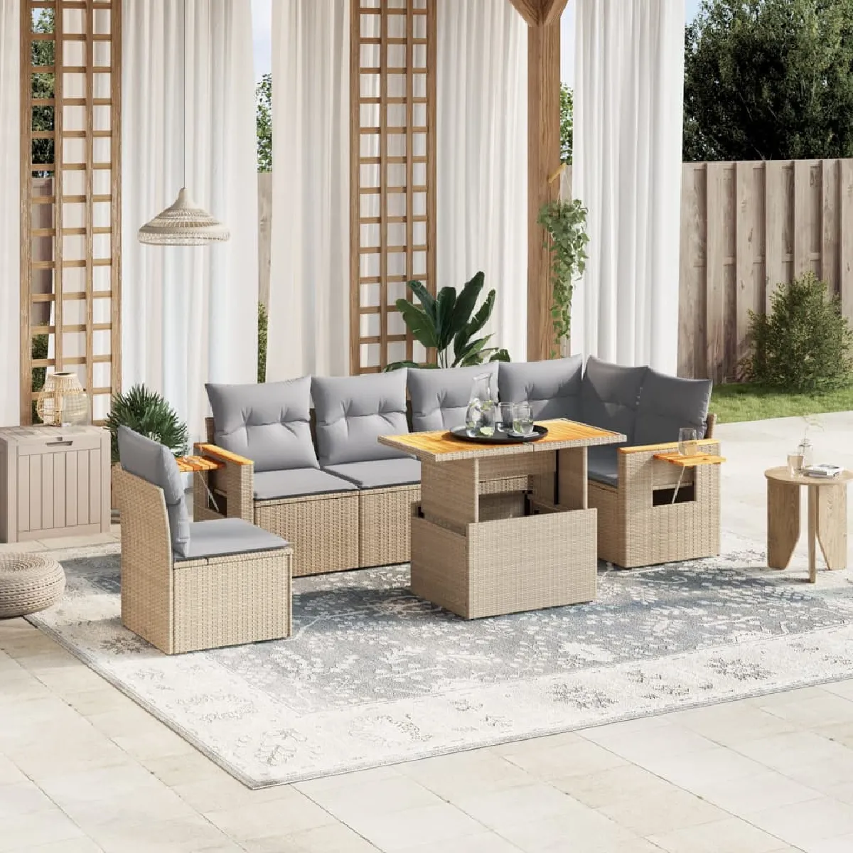 vidaXL - Salon de Jardin - 7 Pièces - Beige - Image 3