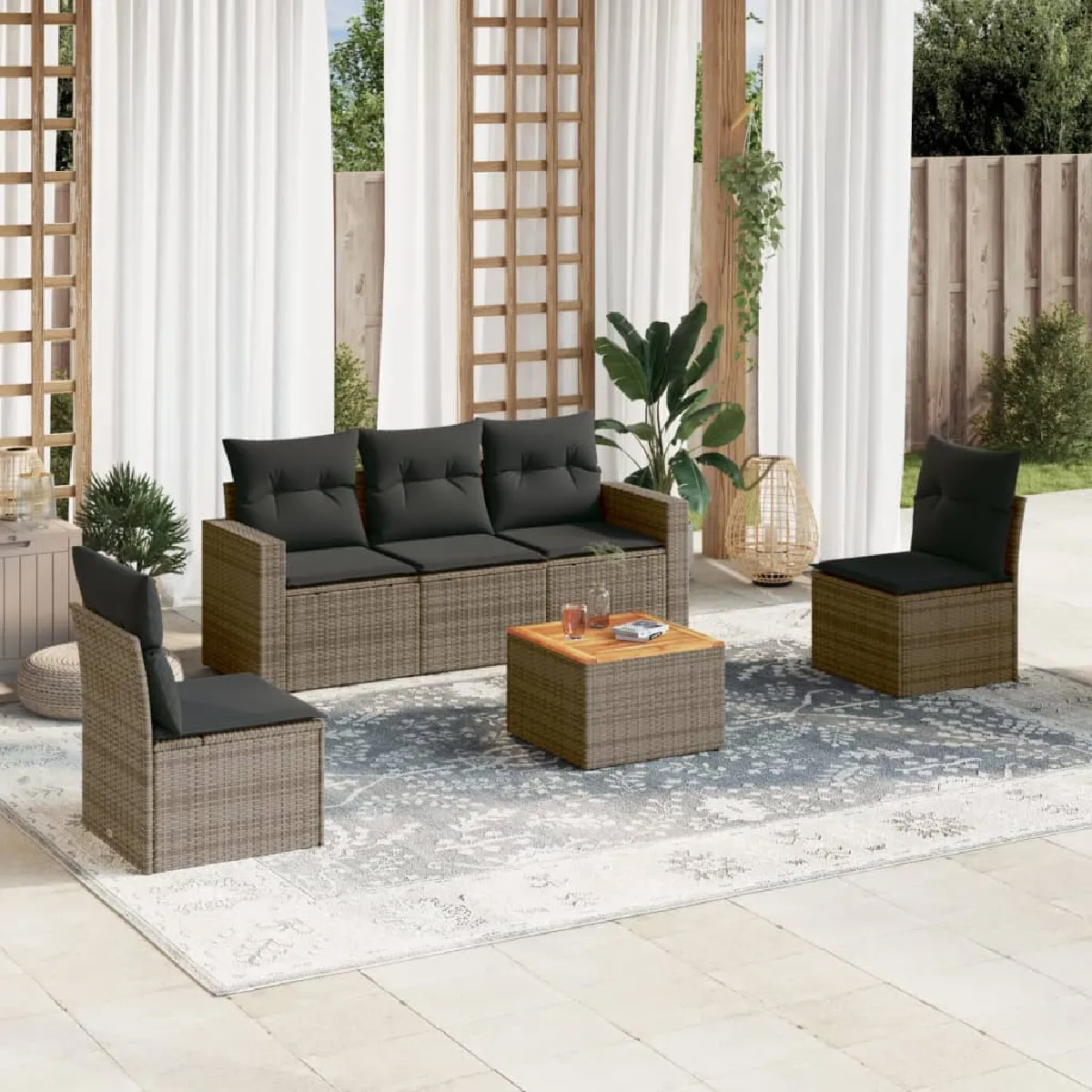 Salon de jardin avec coussins - Gris