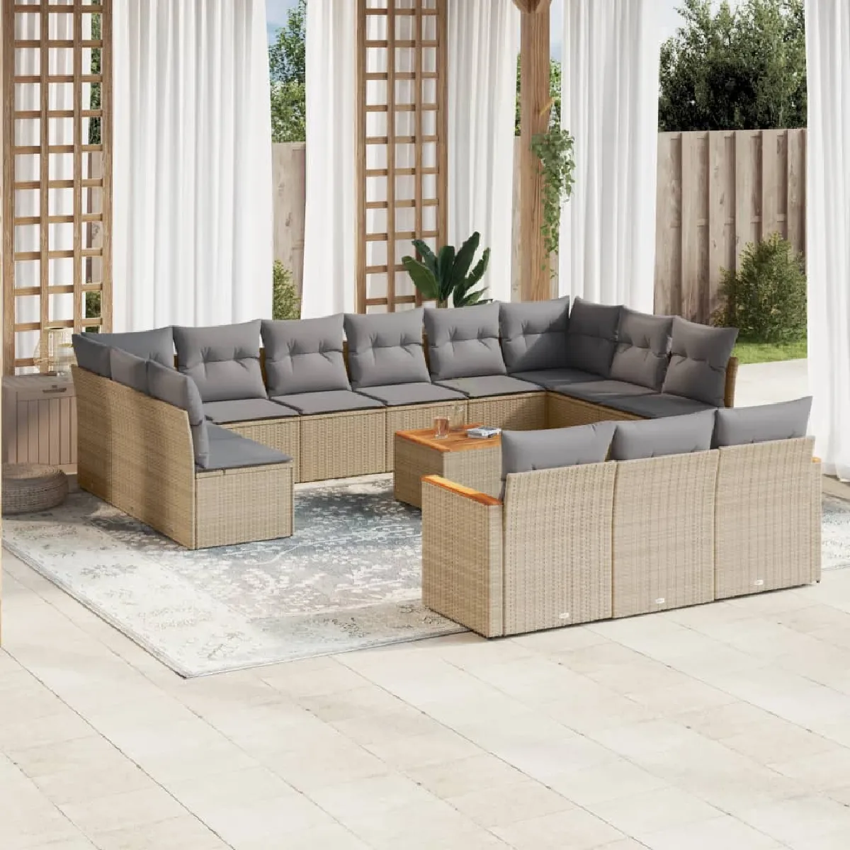 VIDAXL  Salon de jardin 14 pi&egrave;ces beige r&eacute;sine tress&eacute;e