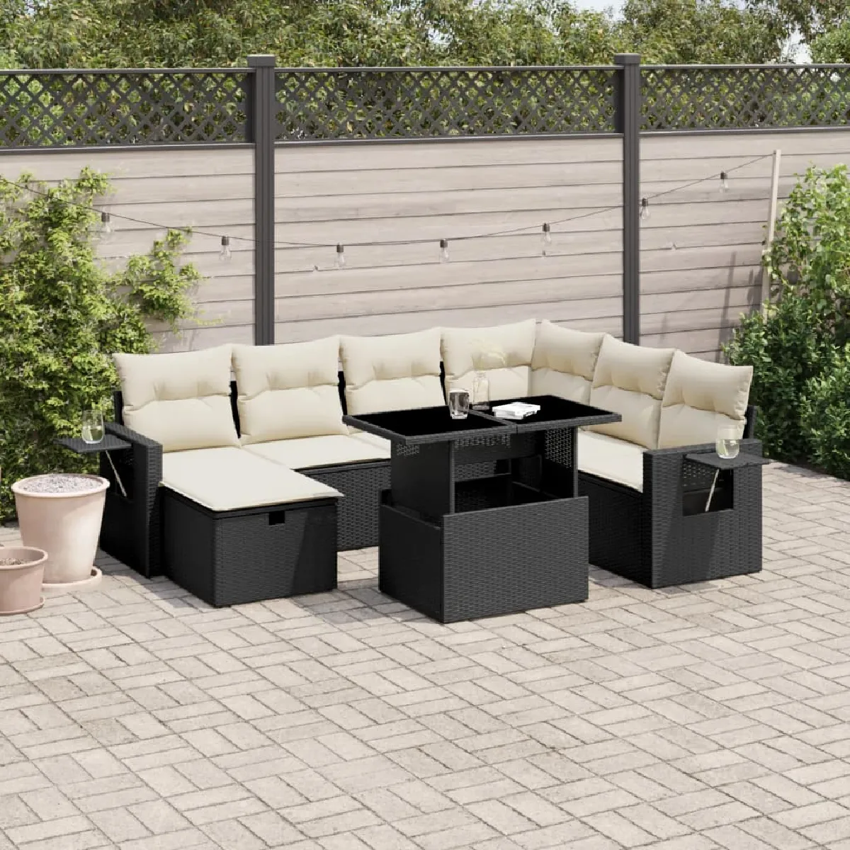 vidaXL Ensemble de jardin 8 pcs avec Coussins - Résine tressée noire