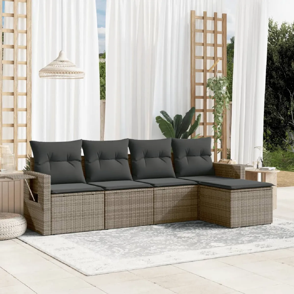 Vidaxl Gris Salon De Jardin 5 Pcs