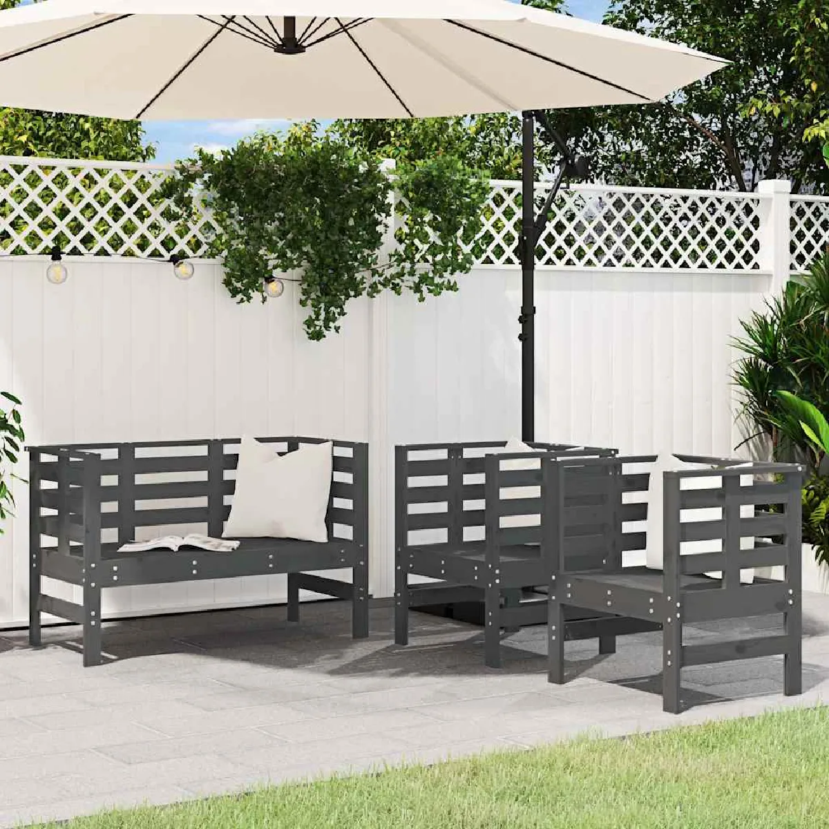 VIDAXL  salon de jardin 3 pcs gris bois massif de pin