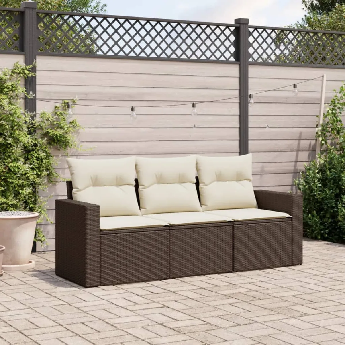 VIDAXL  - Salon de jardin avec coussins 3 pcs marron r&eacute;sine tress&eacute;e