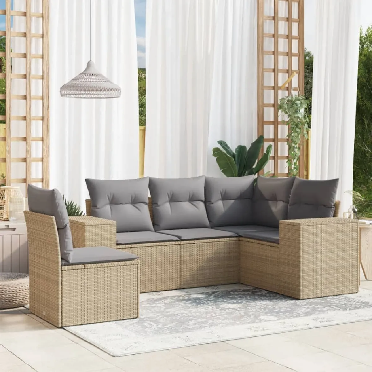 vidaXL Ensemble salon de jardin 5 pcs avec coussins Résine tressée - vue 2