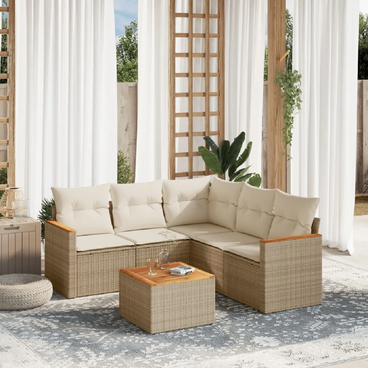 vidaXL Salon de jardin 6 pcs - Beige