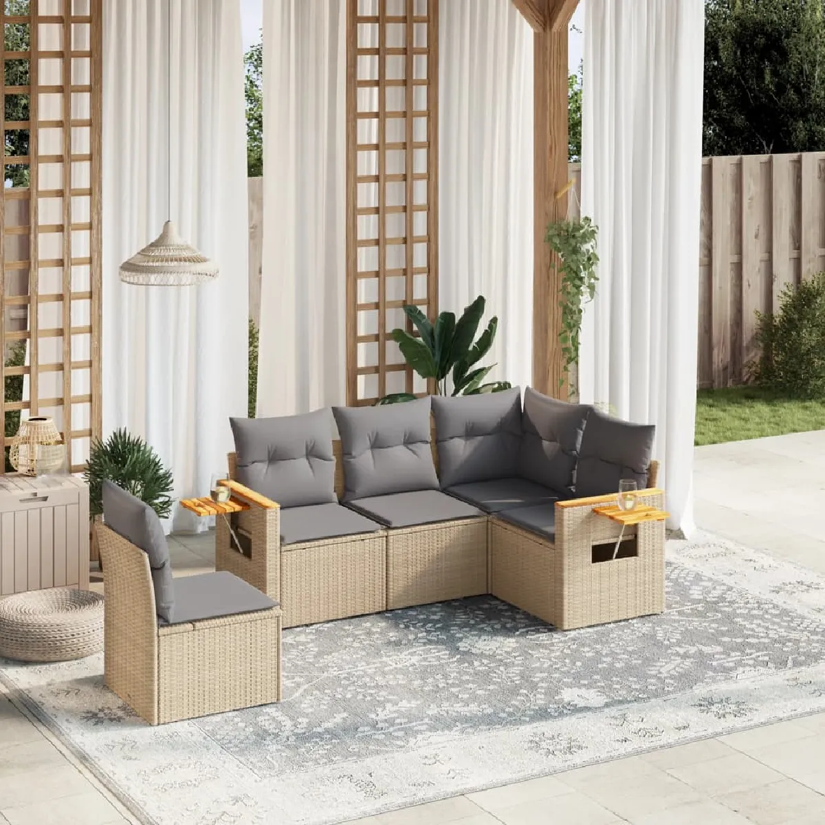 vidaXL Salon de jardin résine tressée 5 pcs - vue 2