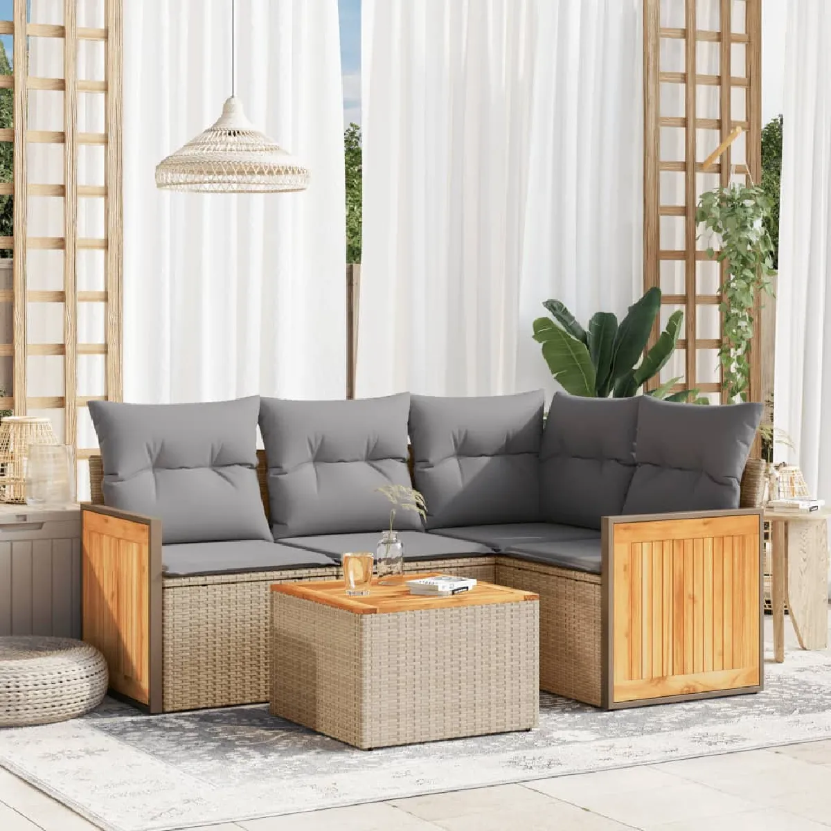 vidaXL Ensemble de jardin 5 pcs avec coussins sable - vue 4