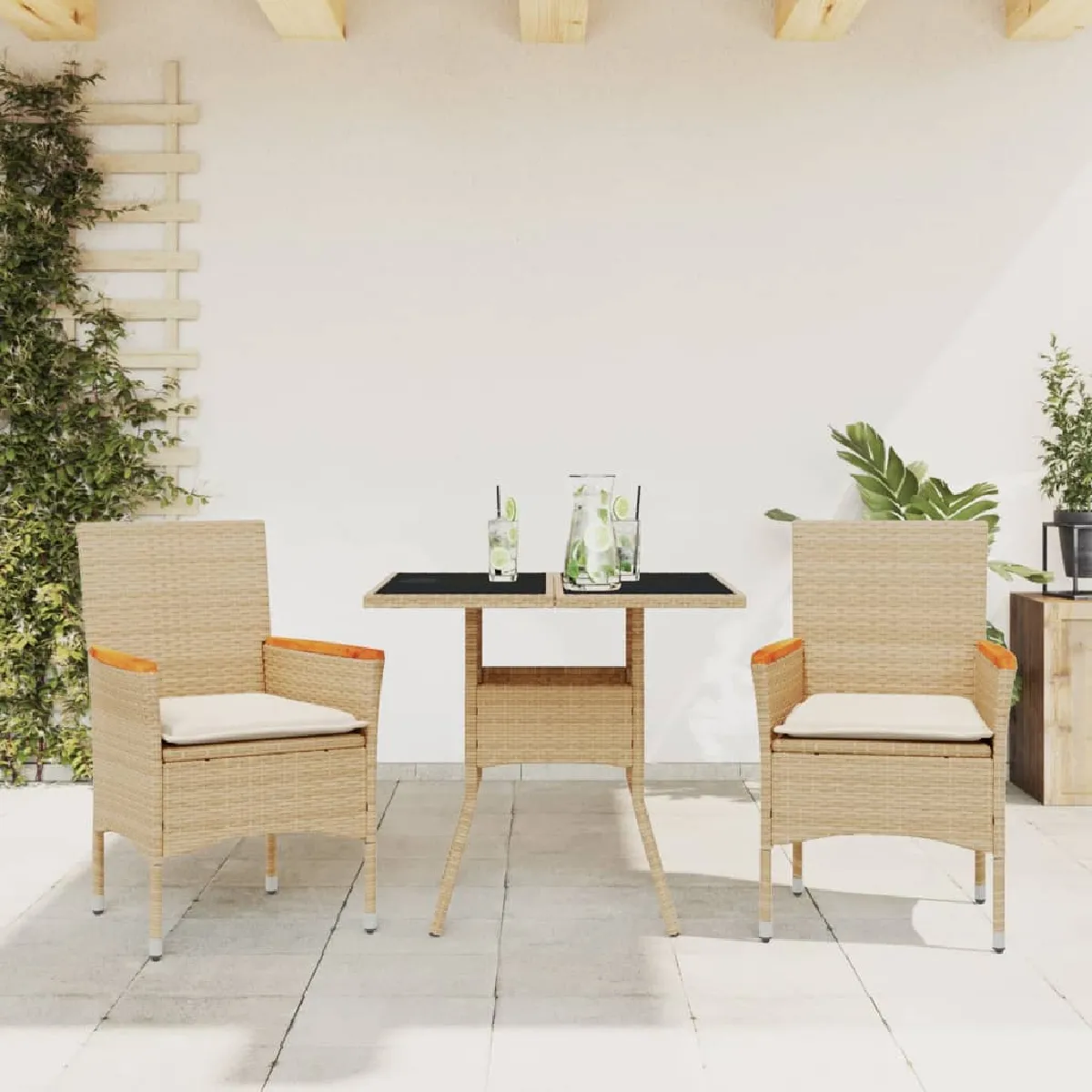 vidaXL Ensemble à manger de jardin 3 pcs rotinverre - vue 2