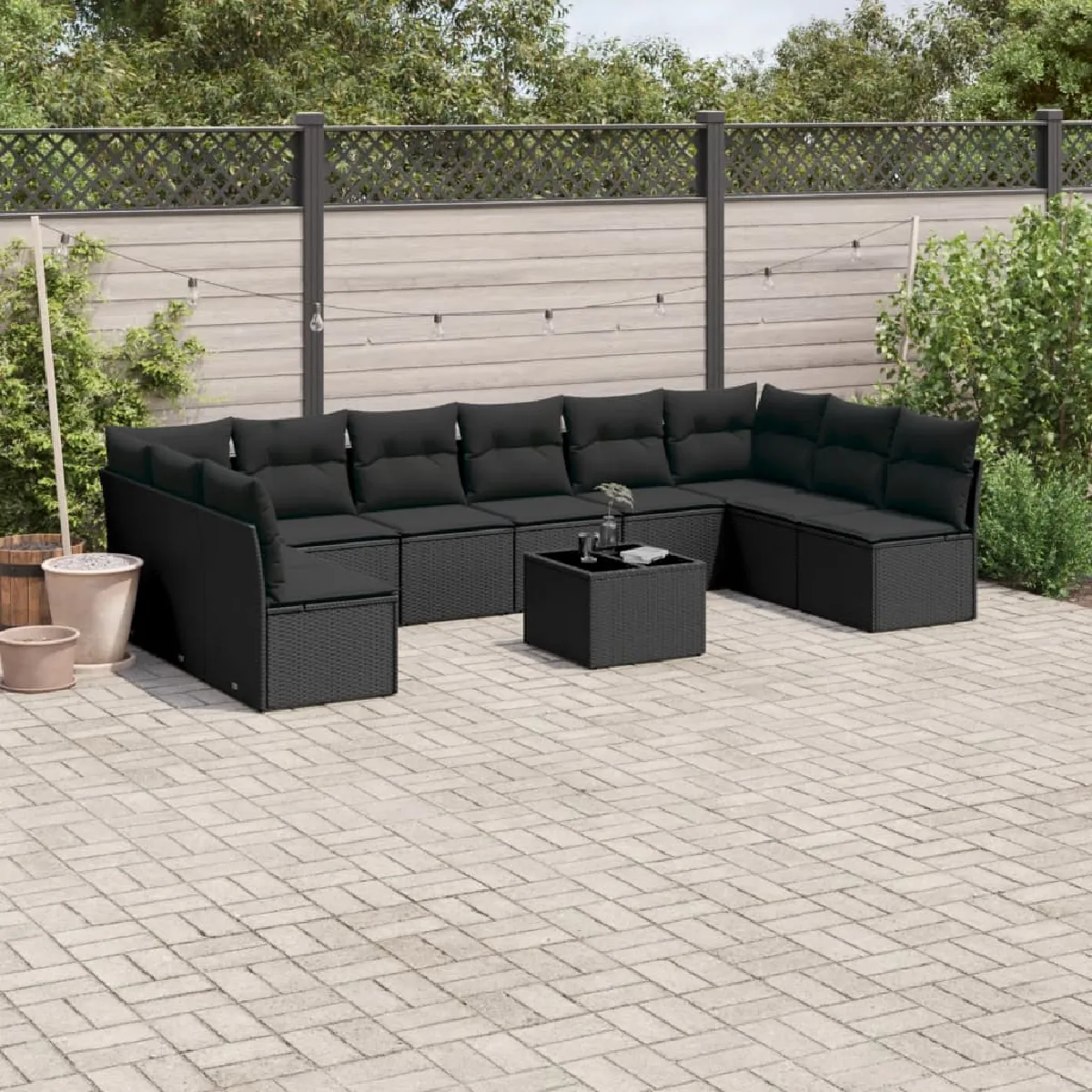 VIDAXL  Salon de Jardin 11 pcs - Noir R&eacute;sine Tress&eacute;e