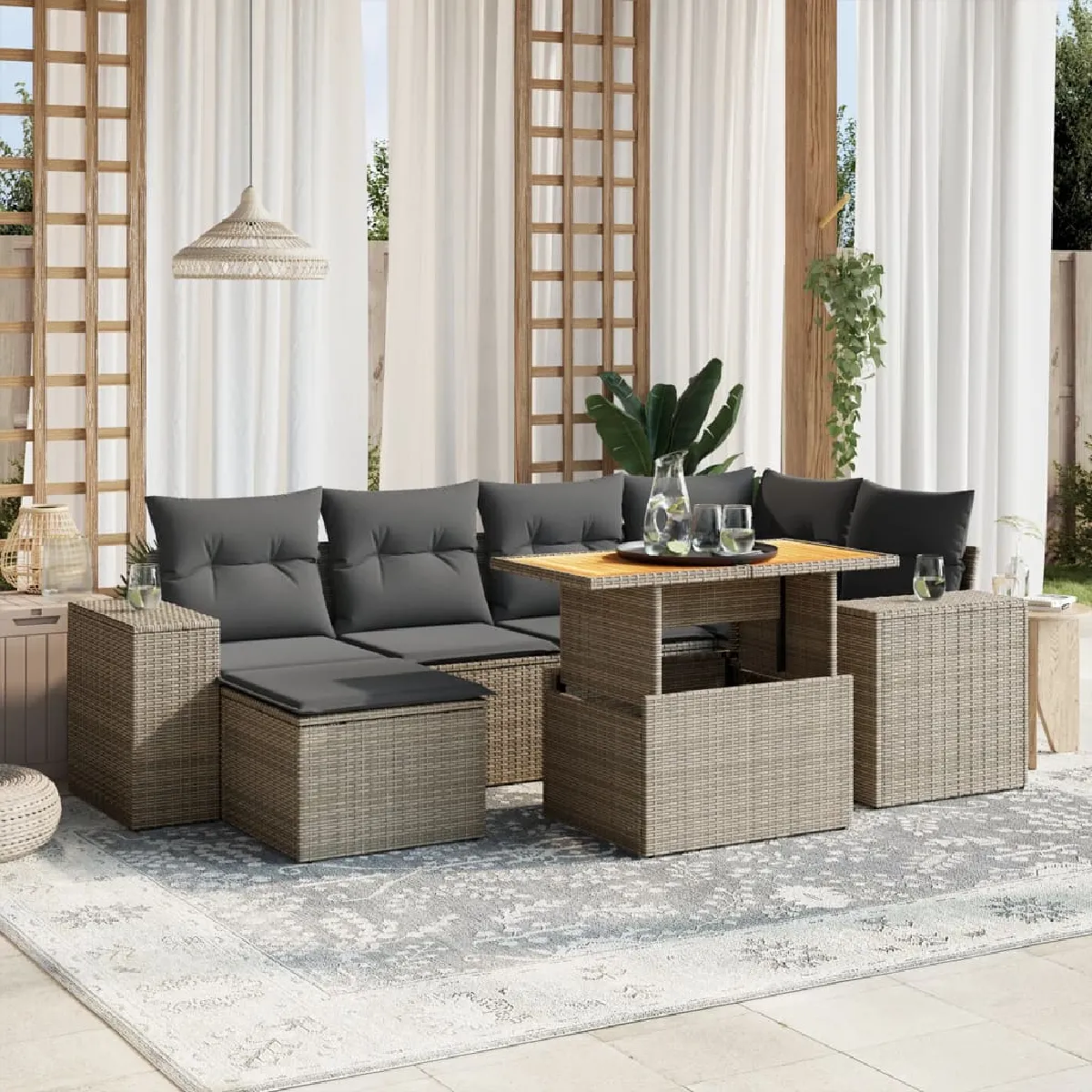 Salon de jardin vidaXL 7 pcs - vue 3