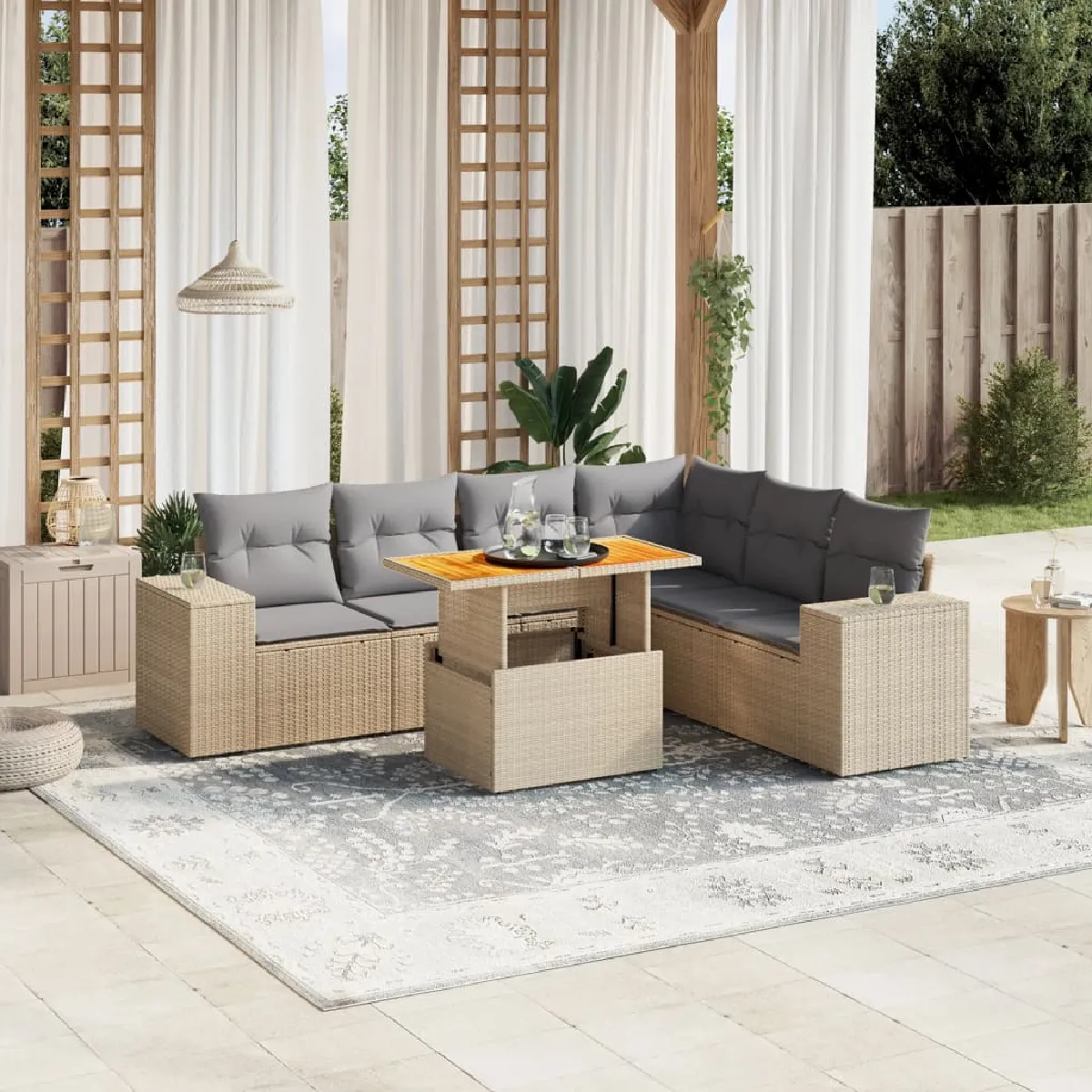 vidaXL Salon de jardin avec coussins 7 pcs résine tressée - vue 7