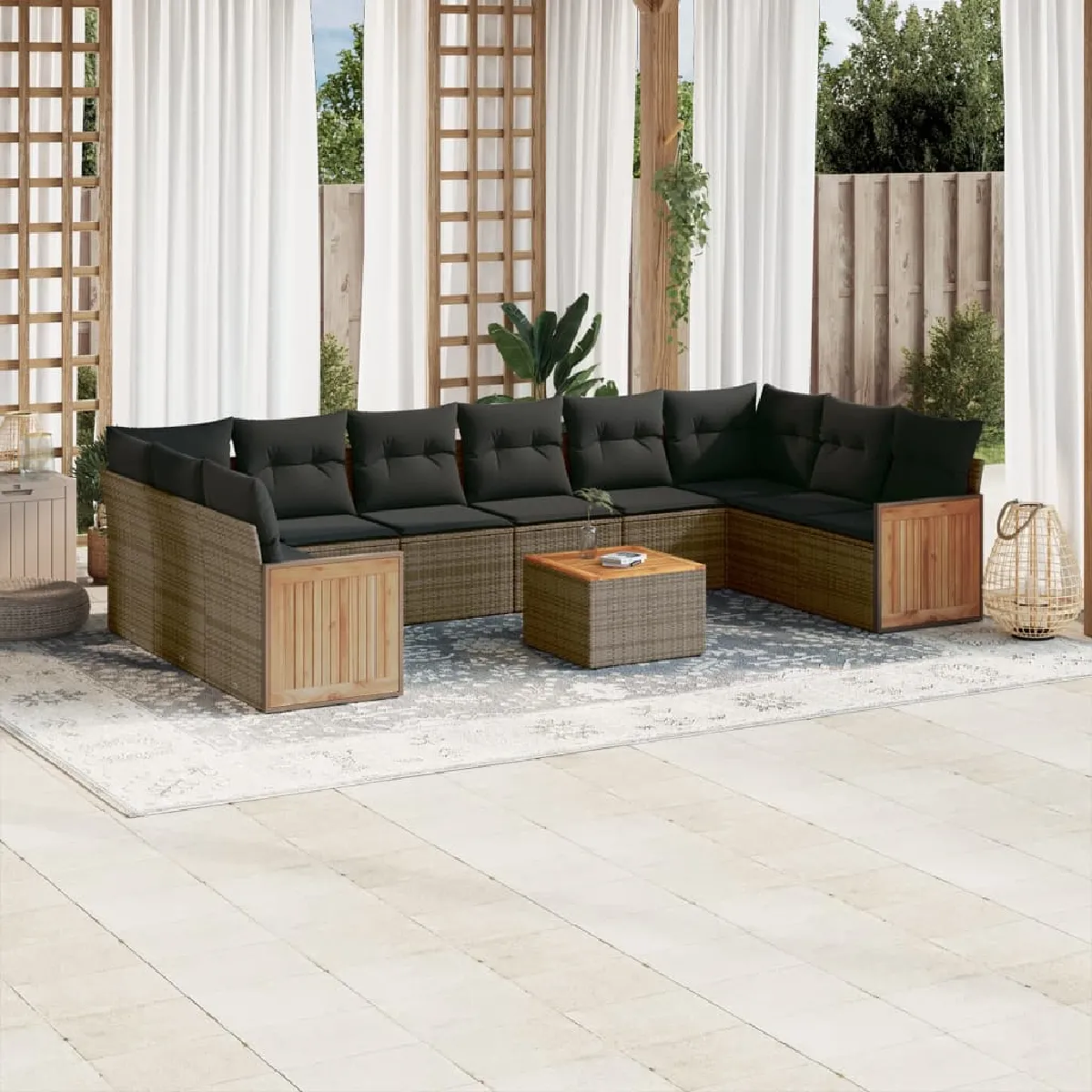 VIDAXL  Salon de Jardin 11 pcs Gris R&eacute;sine Tress&eacute;e