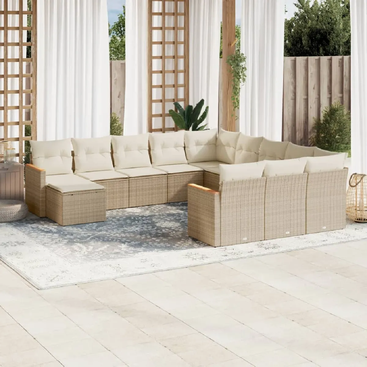 VIDAXL Salon de jardin modulable Lot de 12 pi&egrave;ces R&eacute;sine tress&eacute;e Beige 12 personnes