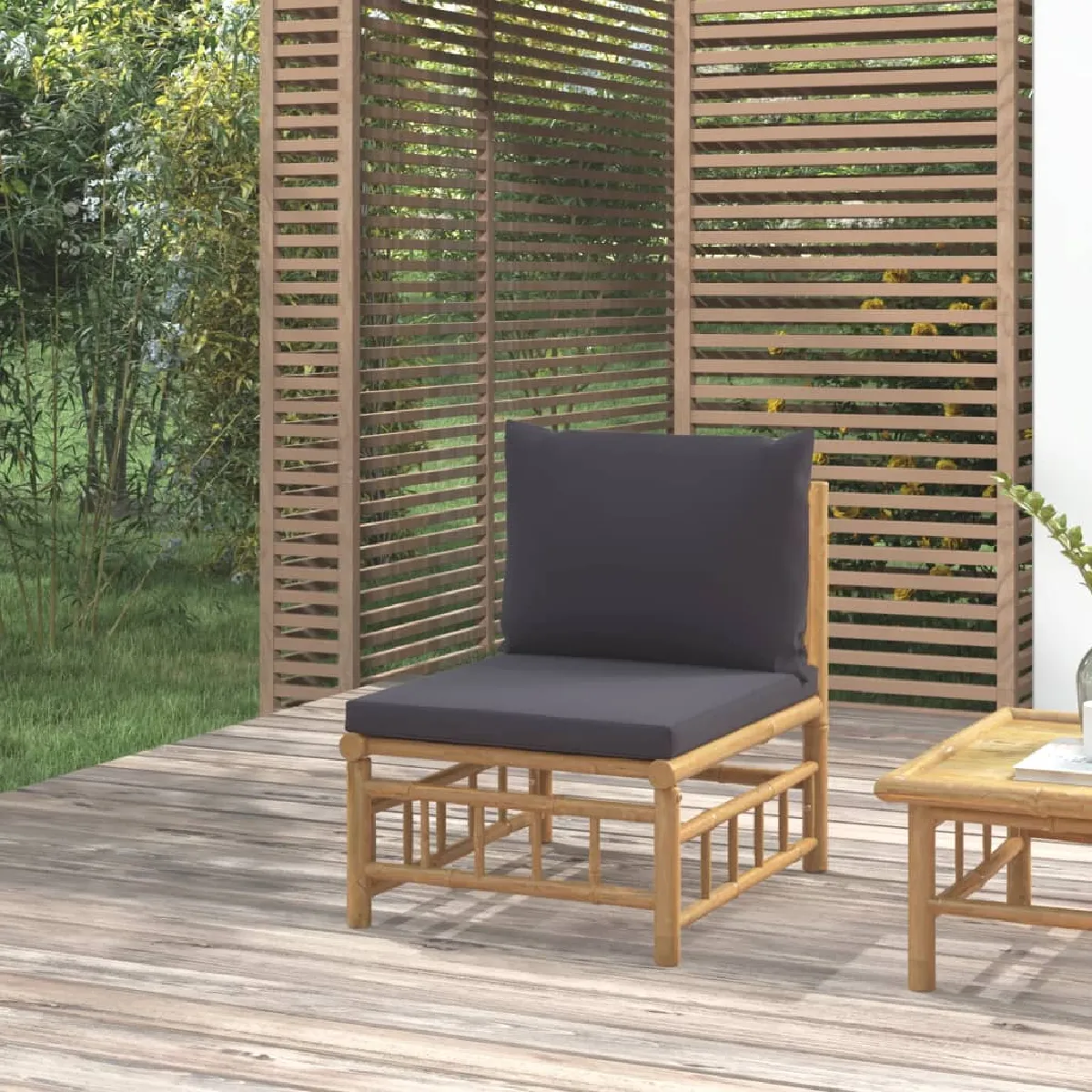 vidaXL Canapé de jardin avec coussins Bambou - vue 2