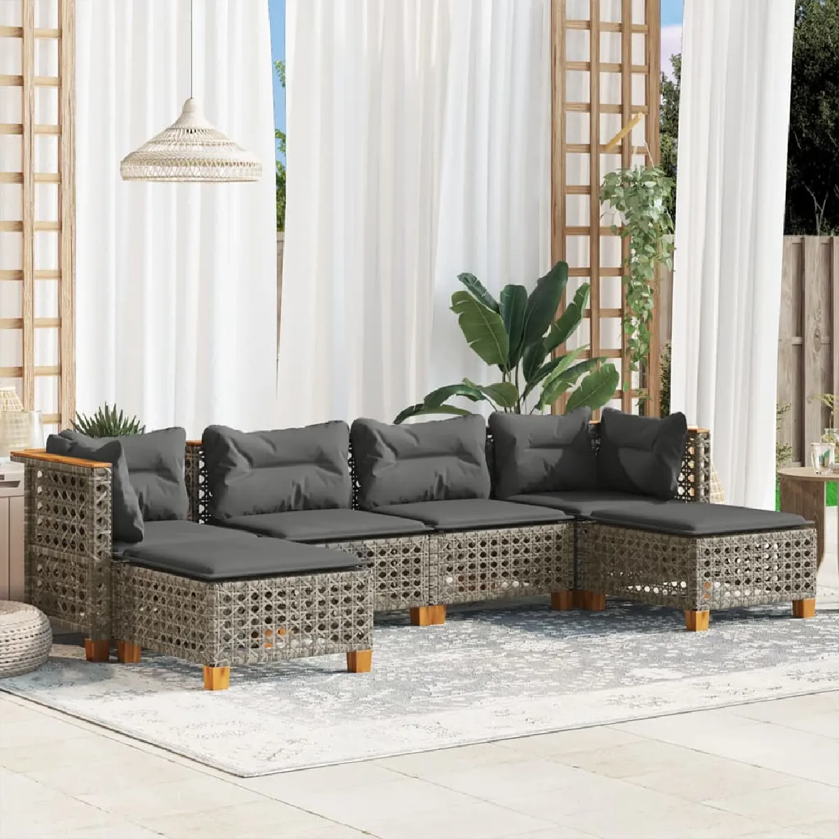 Vidaxl Gris Salon De Jardin 6 Pcs