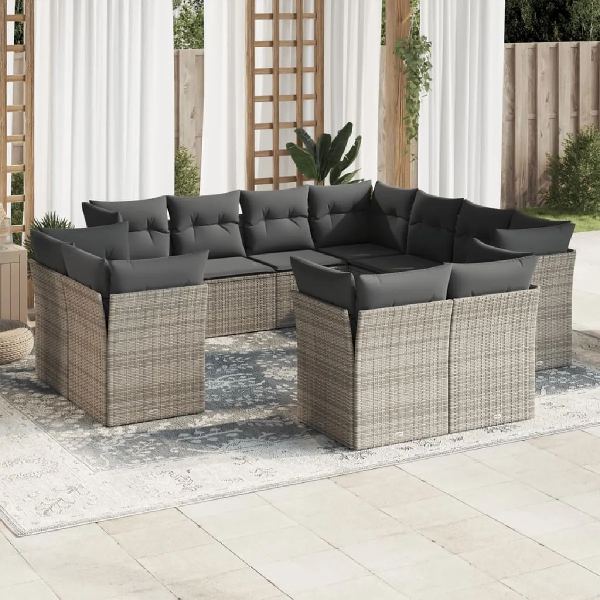 vidaXL Salon de jardin 11 pcs avec coussins - Gris