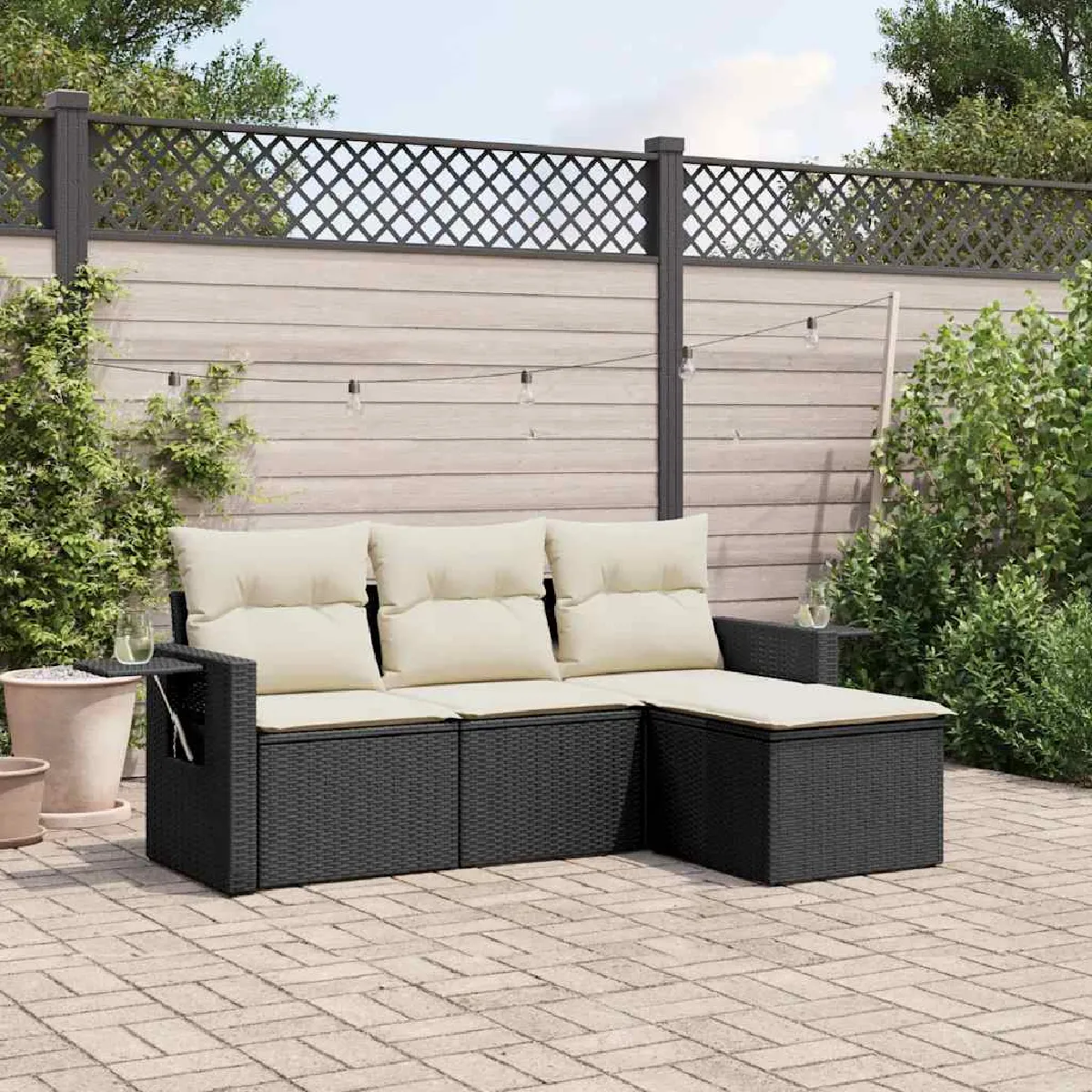 Vidaxl Noir Salon De Jardin 4 Pcs Avec Coussins